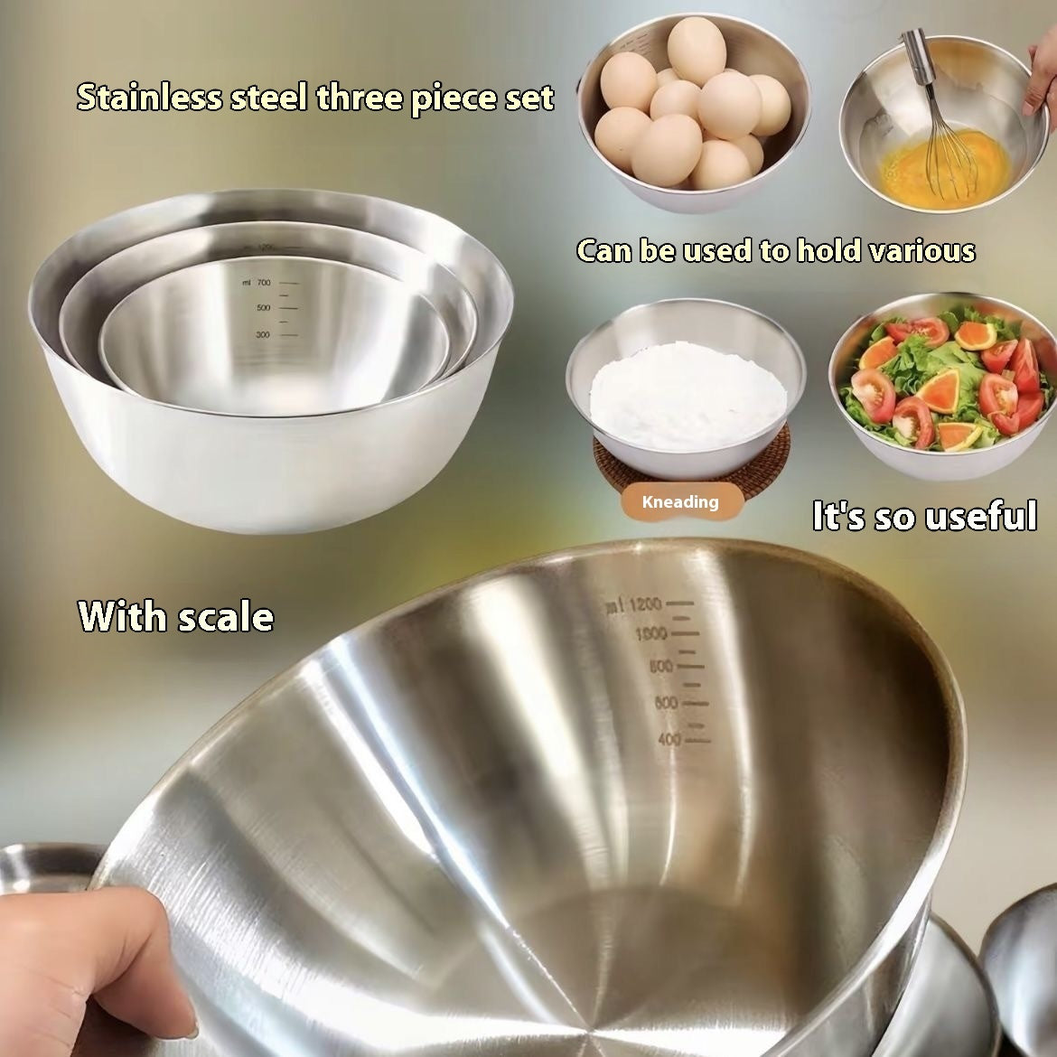 Stainless Steel Scale Basin Household Stirring Egg Beating