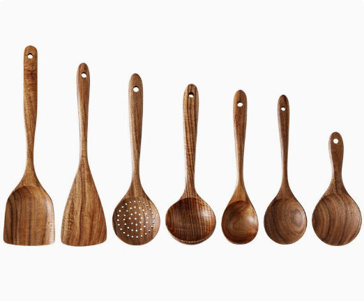 Spatula Kitchenware Suit Teak Head Shovel Salad Stir Soup Pasta Spoon Kitchen